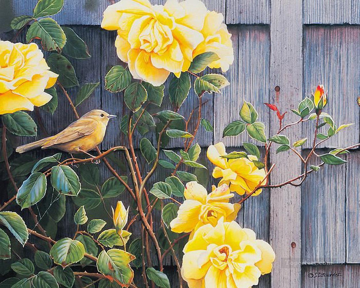 Vögel und gelbe Rose Ölgemälde